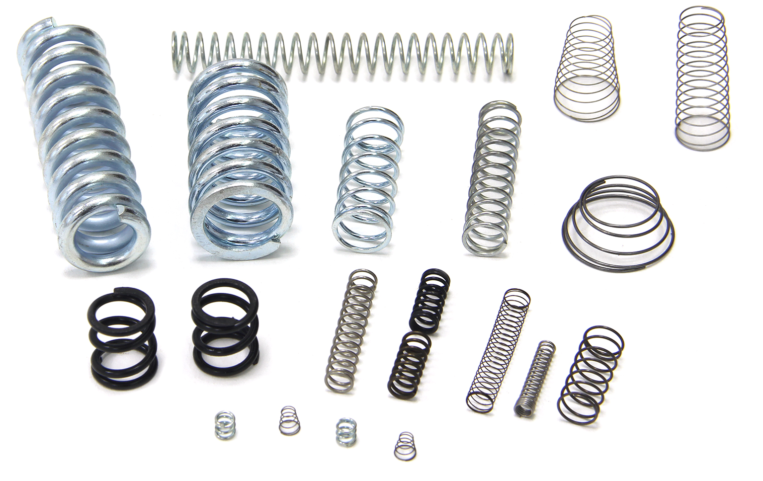 精密压缩弹簧产品特写,金属光泽表面,螺旋结构清晰可见,黑色背景突出产品质感,专业工业摄影风格